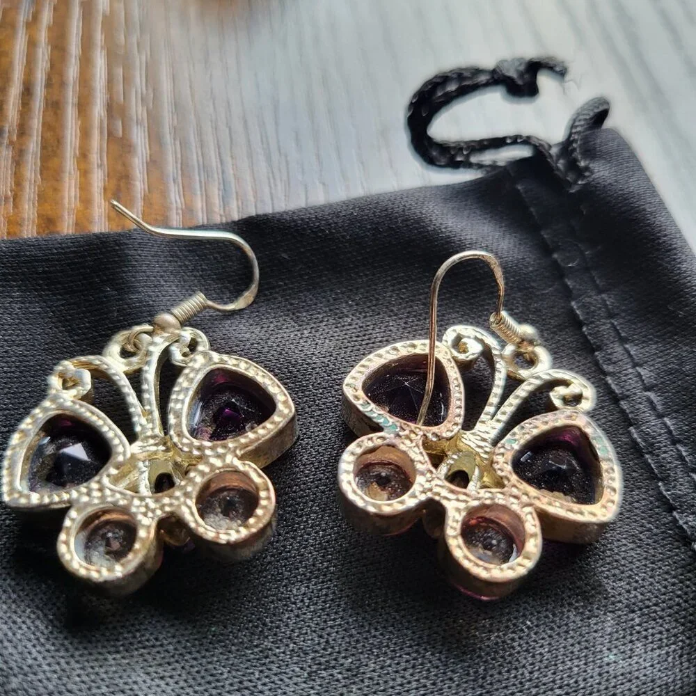 VINTAGE HANDMADE STERLING SILVER BUTTERFLY EARRINGS - Picture 5 of 5